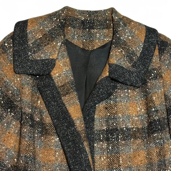 Vintage 50s 60s Brevity Original Wool Plaid Coat Fits XL/1X Dark Tweed Swing Fit - Picture 4 of 9